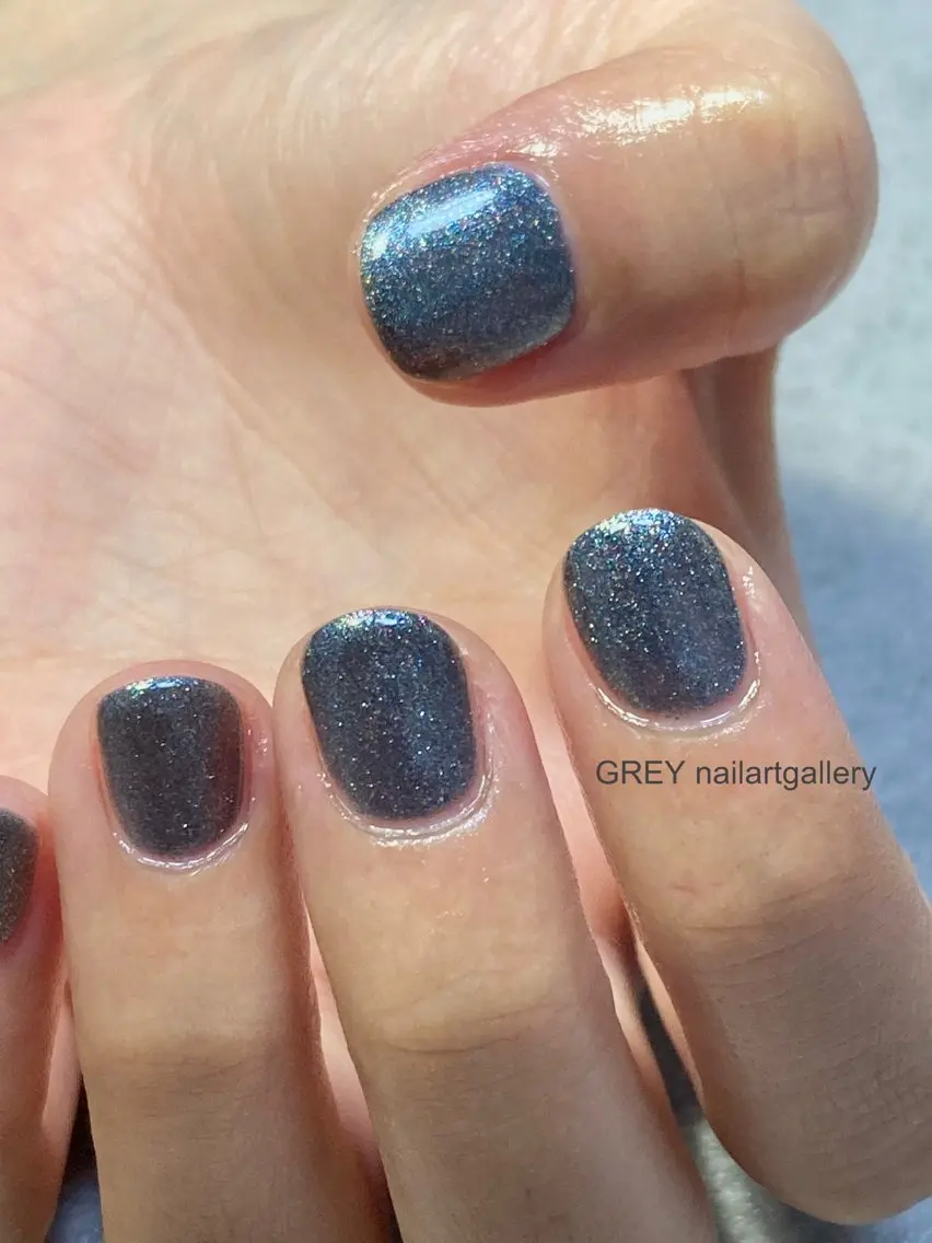 ネイル オーロラネイル クリアネイル ラメ(グリッター) ネイビー ワンカラーネイル 【GREY】 TAIRAのネイルデザイン