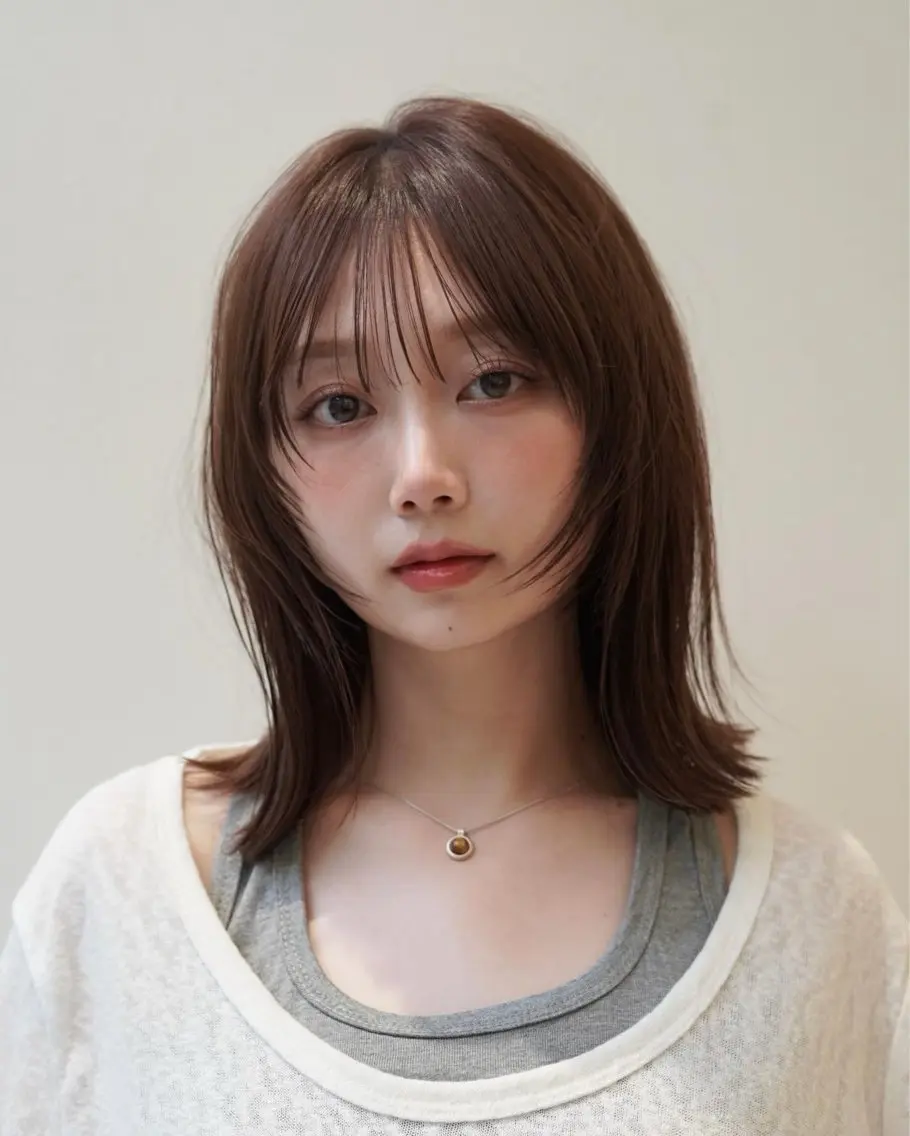 ミディアム カラー パーマ ヘアカラー 透明感カラー / 縮毛矯正 首藤大翔のヘアスタイル