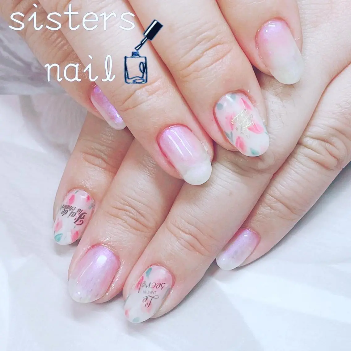 ネイル アートネイル フラワーネイル キラキラネイル マットネイル 春ネイル ハンドネイル ハンドケア sisters nail.fのネイルデザイン