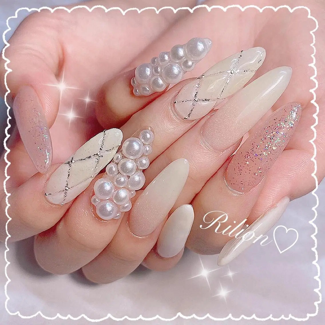 ネイル ロングネイル スカルプネイル ストーンネイル RiLion💗 Risa🦋💜のネイルデザイン