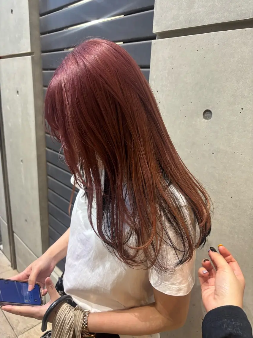 カラー 黒髪 ピンクカラー YUI/アイブロウ/ 透明感カラー✨のヘアスタイル