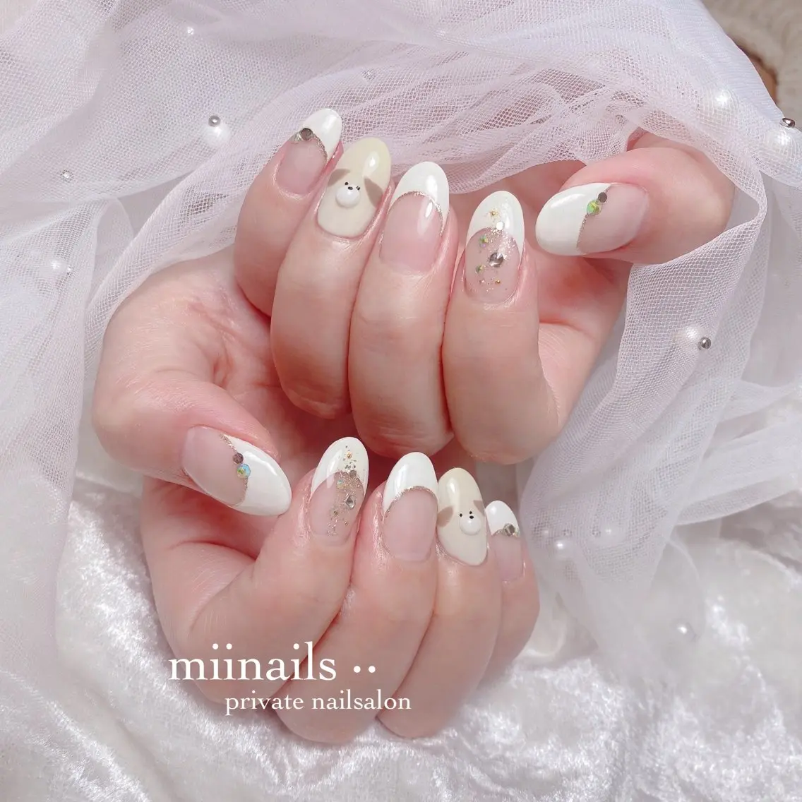 ネイル フレンチネイル 韓国ネイル ワンホンネイル ハンドネイル nailsalon miinailsのネイルデザイン