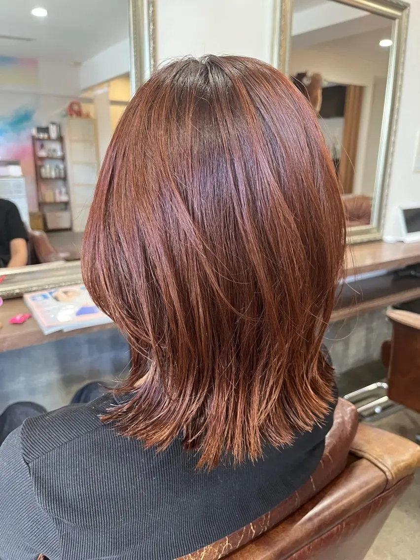 ミディアム オレンジブラウン レイヤーカット ☺︎宮田 麻衣☺︎のヘアスタイル
