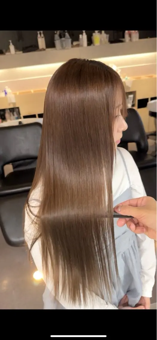 ロング くせ毛 髪質改善 縮毛矯正 福岡縮毛矯正 ブリーチなしカラーのヘアスタイル