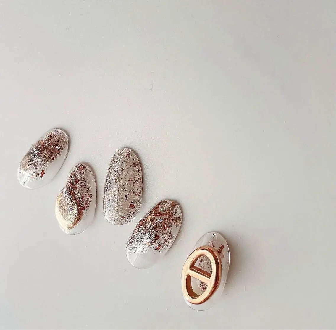 ネイル ブラウン ジェルネイル キラキラネイル 大理石ネイル(マーブル) ニュアンスネイル ハンドネイル MIU 　nailのネイルデザイン