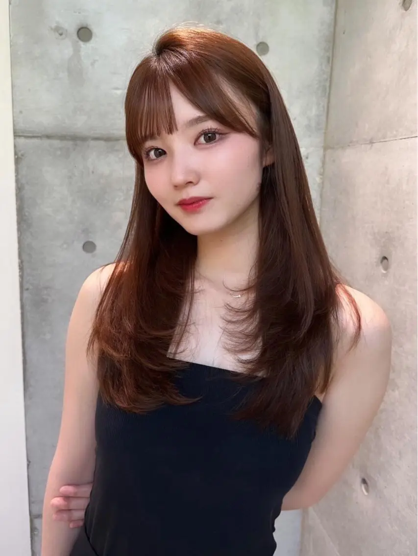 ロング レイヤーカット 💖しの💖韓国ヘア レイヤーカットのヘアスタイル