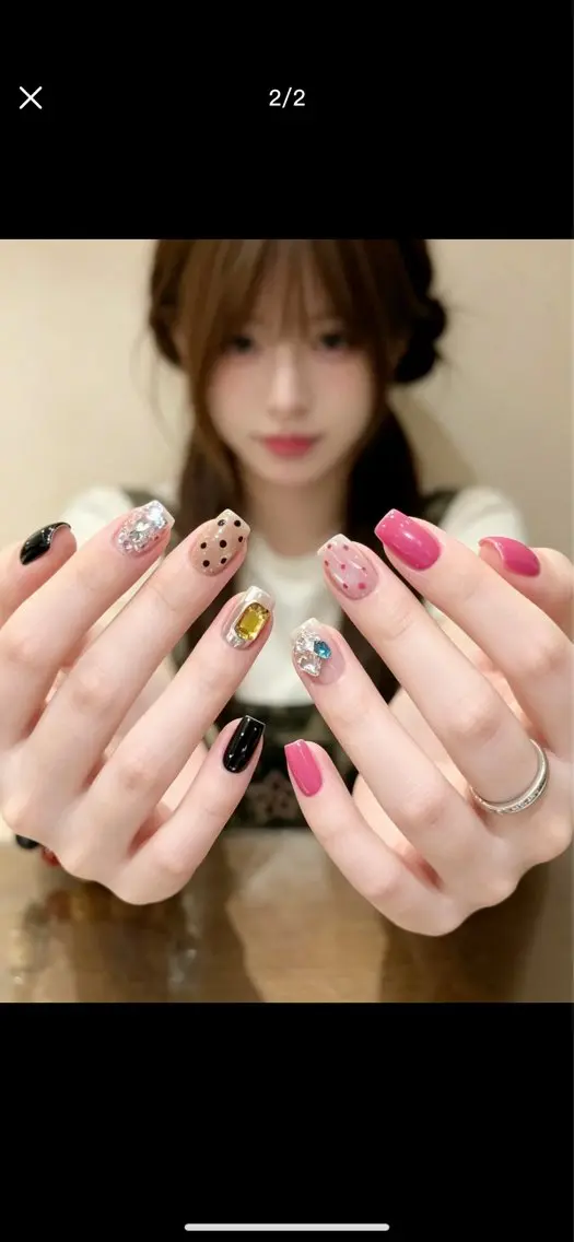ネイル ドット ガーリー ラメ(グリッター) ピンク ハンドネイル FJ FJネイルサロン池袋のネイルデザイン