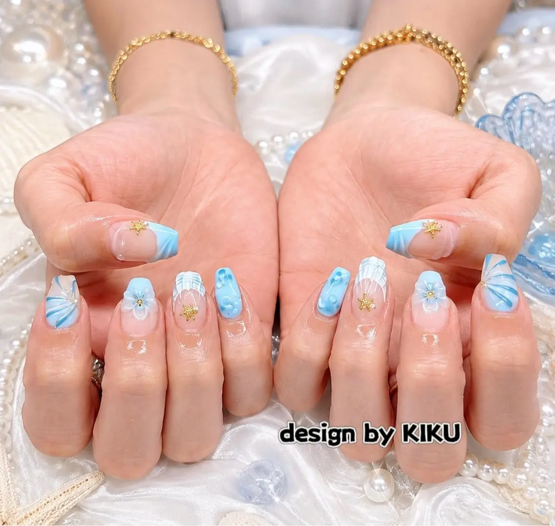 ネイル アートネイル オーロラネイル クリアネイル 長さ出し フレンチネイル ハンドネイル HOT Nail Salonのネイルデザイン