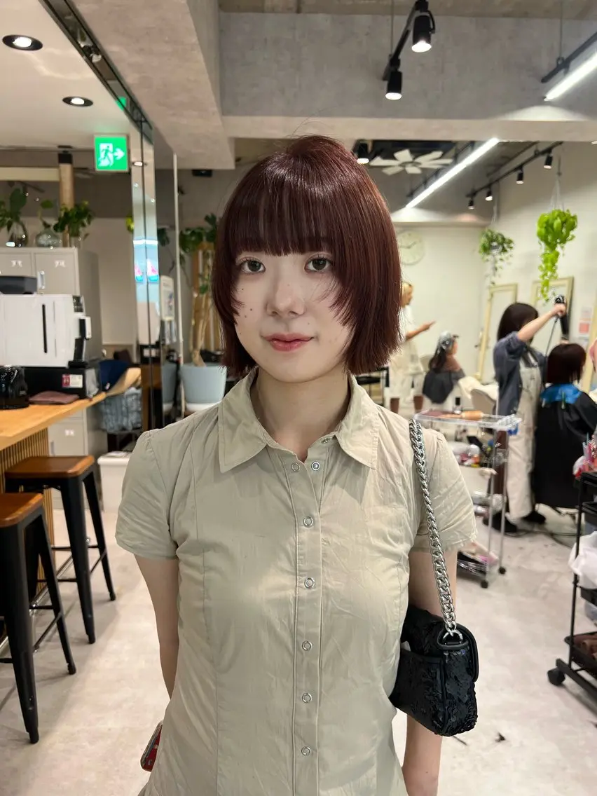 ショート カラー ブラウンカラー ピンクカラー ピンクブラウン ボブ レイヤーカット カット ヘアカラー 透明感カラー/レイヤ ー/ MARIEのヘアスタイル