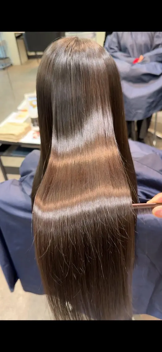 ロング カラー パーマ グレージュ 髪質改善 ストレートパーマ ブリーチなし ダブルカラー/ゆなのヘアスタイル