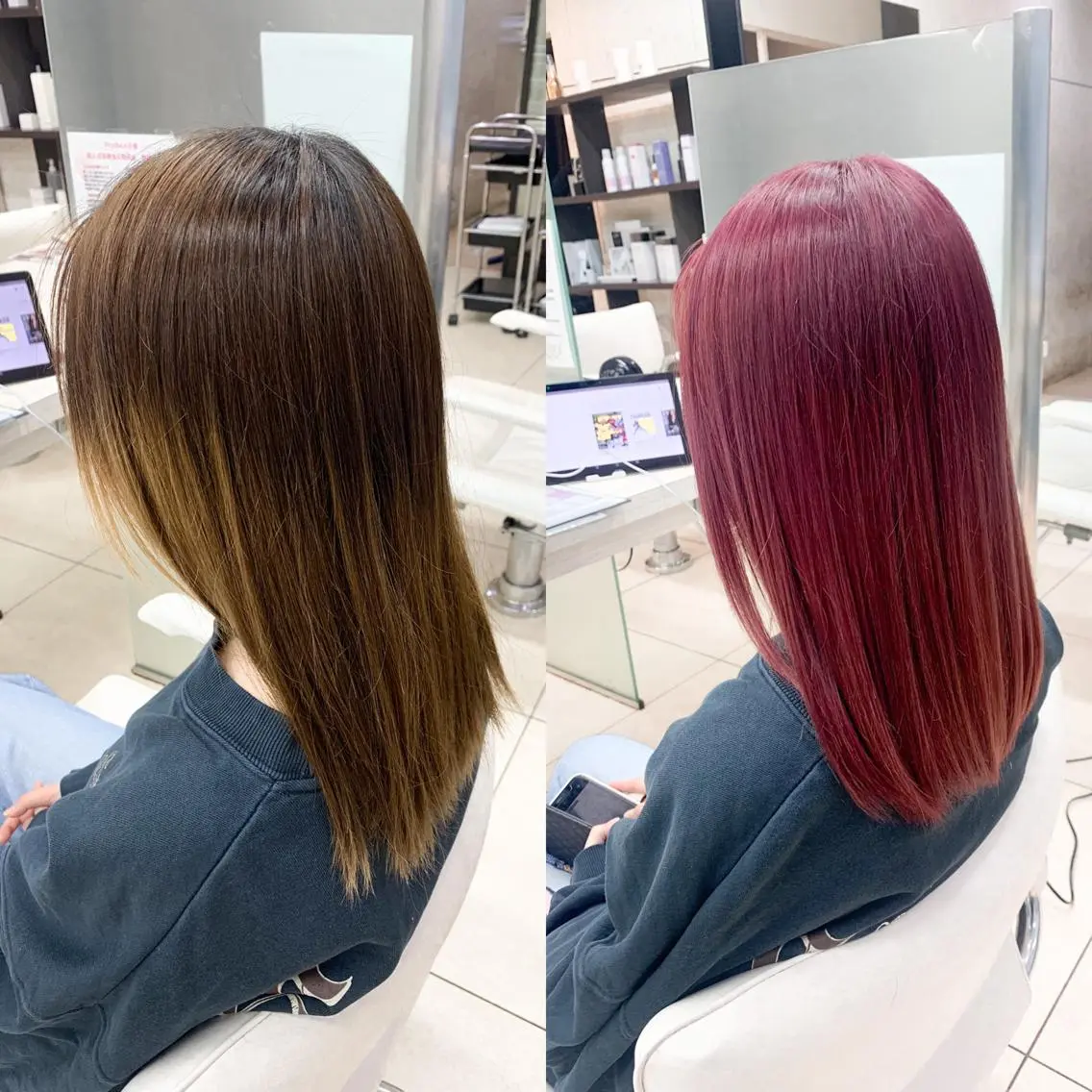 セミロング カラー ブリーチ ピンクカラー ✂︎レディース のメンズカット屋さんのヘアスタイル