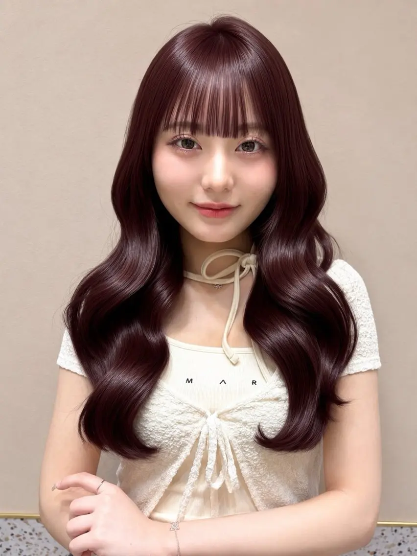 ロング カット ヘアカラー トリートメント 暖色カラー/新宿/韓 国風レイヤー鮫島志穂のヘアスタイル