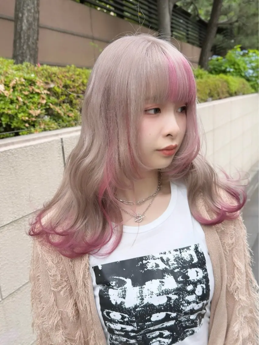 ロング おくれ毛 カット ヘアカラー トリートメント 🤍ムラ修正ブリーチ 🤍原宿/YUUのヘアスタイル