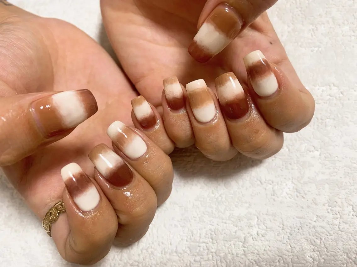 ネイル ブラウン ジェルネイル 韓国ネイル メンズネイル パラジェル kiki nail たまプラーザのネイルデザイン