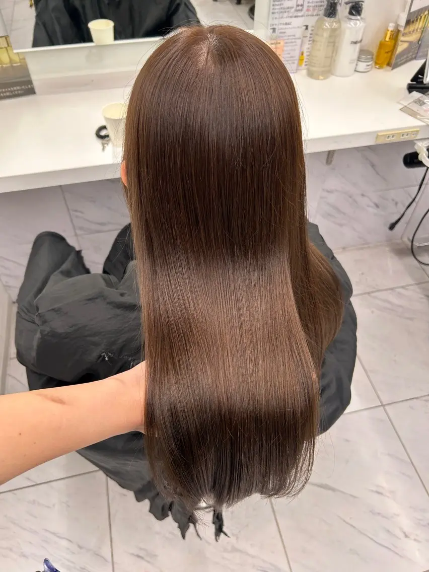 ロング カラー カット ヘアカラー トリートメント ヘッドスパ ヘアセット 🥯縮毛/レイヤー/ ベージュヘア🥯のヘアスタイル