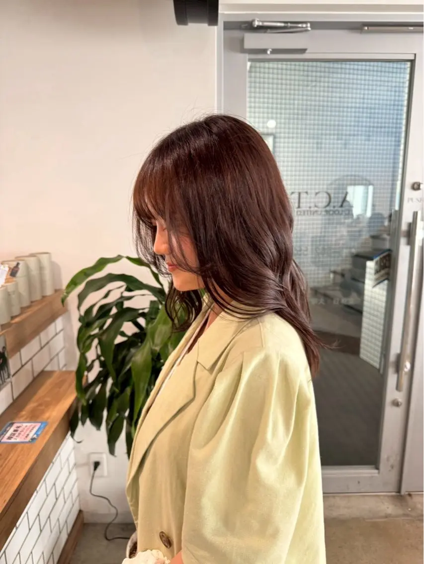 セミロング カラー ブラウンカラー ピンクカラー ピンクブラウン カット ヘアカラー トリートメント 無料モデル急募/韓国 ヘア/ボブ/Rinのヘアスタイル