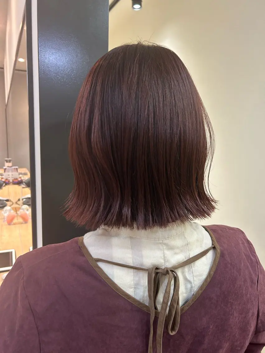 ショート カラー ブリーチ ブラウンカラー ブリーチなしカラー レッドカラー レッドブラウン hubhair レイヤー/透明感のヘアスタイル