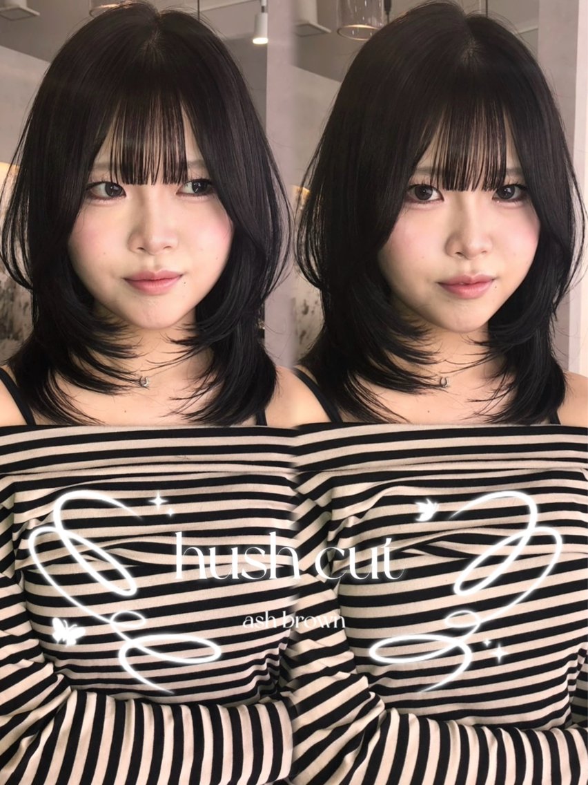 ミディアム カット ヘアカラー トリートメント 🎵🍥上平里奈 韓国レイヤー🍥🎵のヘアスタイル
