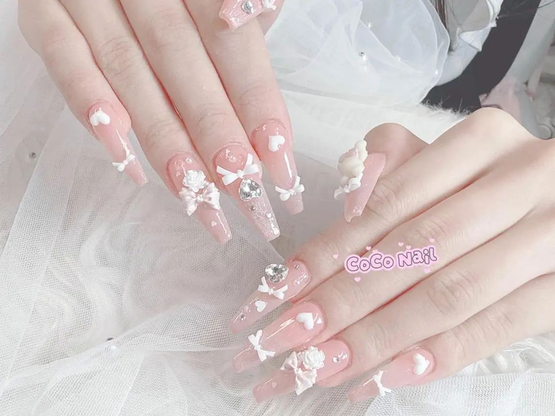 ネイル 成人式 大理石ネイル(マーブル) リボン 夏ネイル ネイルチップ ハンドネイル Mi Na Nail Salonのネイルデザイン