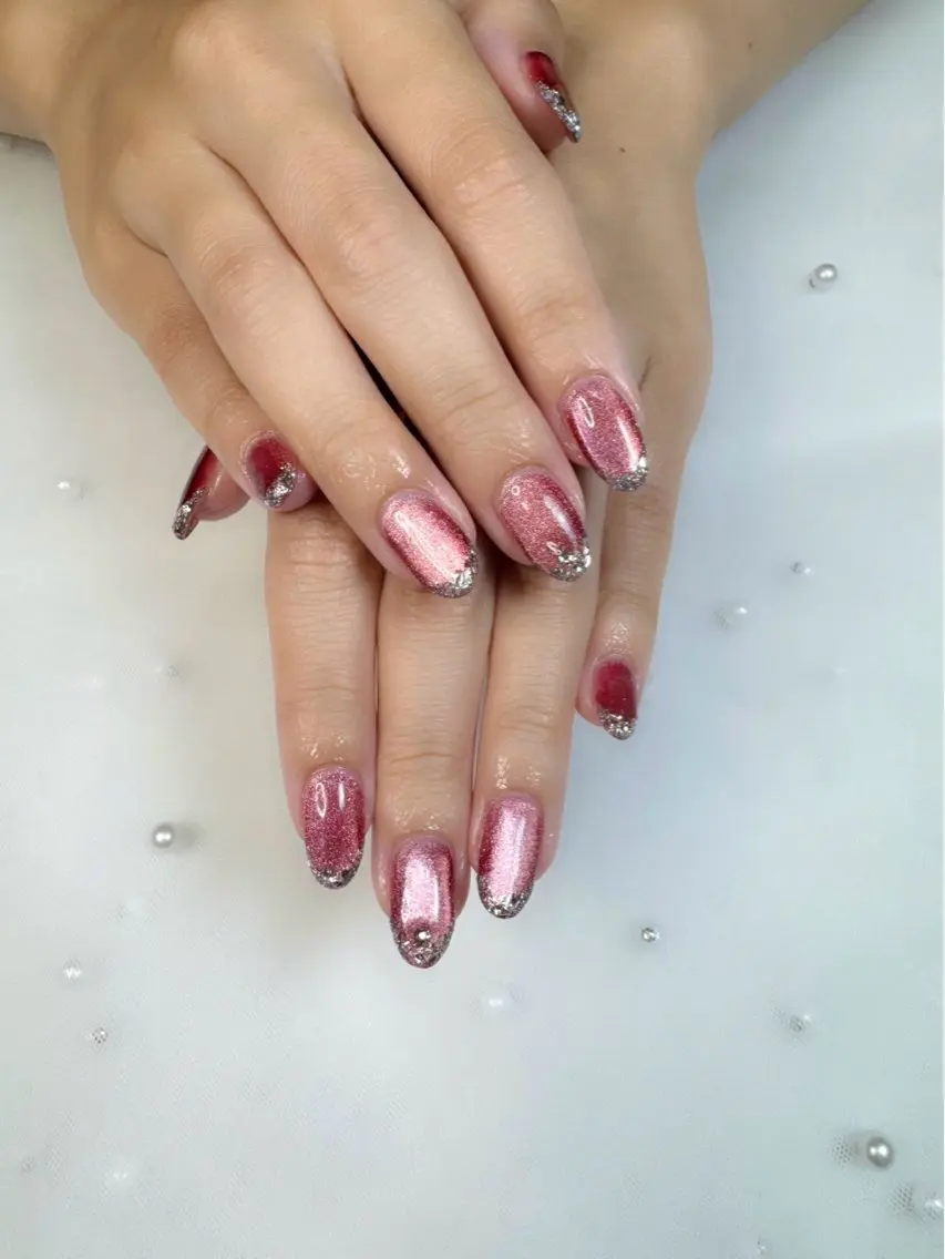 ネイル ボルドー フレンチネイル マグネットネイル ハンドネイル iro+ nailのネイルデザイン