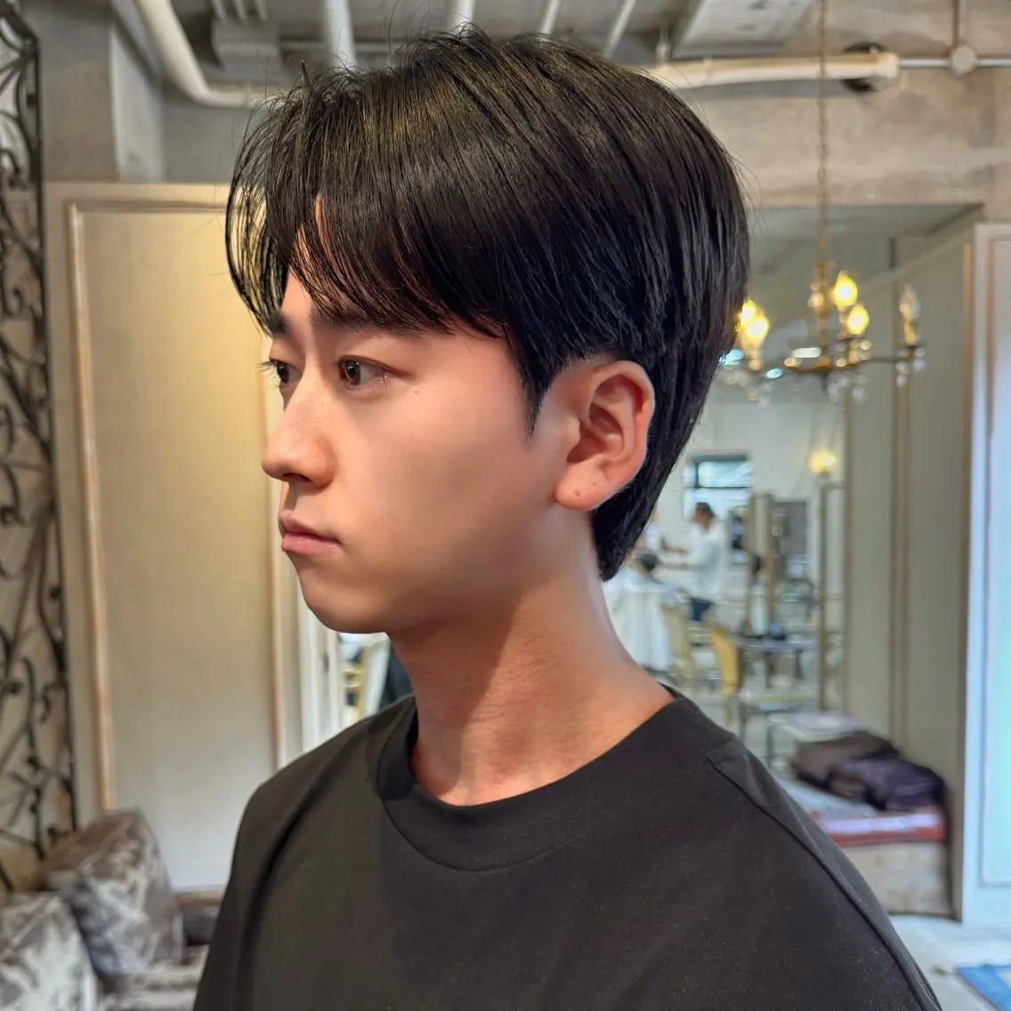 ショート カラー パーマ メンズ センターパート ダウンパーマ メンズ韓国風 メンズパーマ 韓国風ヘア カット パーマ 【センターパート】 大竹 龍之介のヘアスタイル