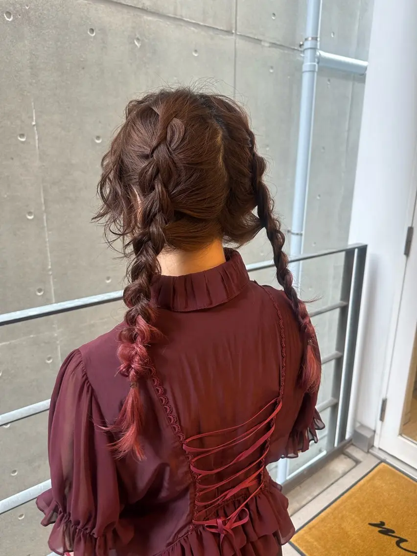 ロング カラー ヘアアレンジ 三つ編み 髪質改善/韓国風 レイヤー/田村祐樹のヘアスタイル