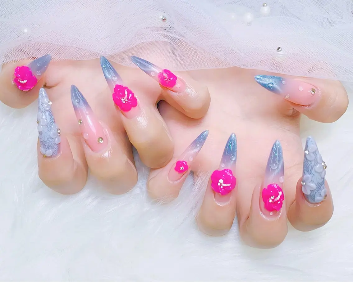 ネイル チークネイル 長さ出し フラッシュネイル フレンチネイル グラデーション ハンドネイル AN NAIL SALONのネイルデザイン