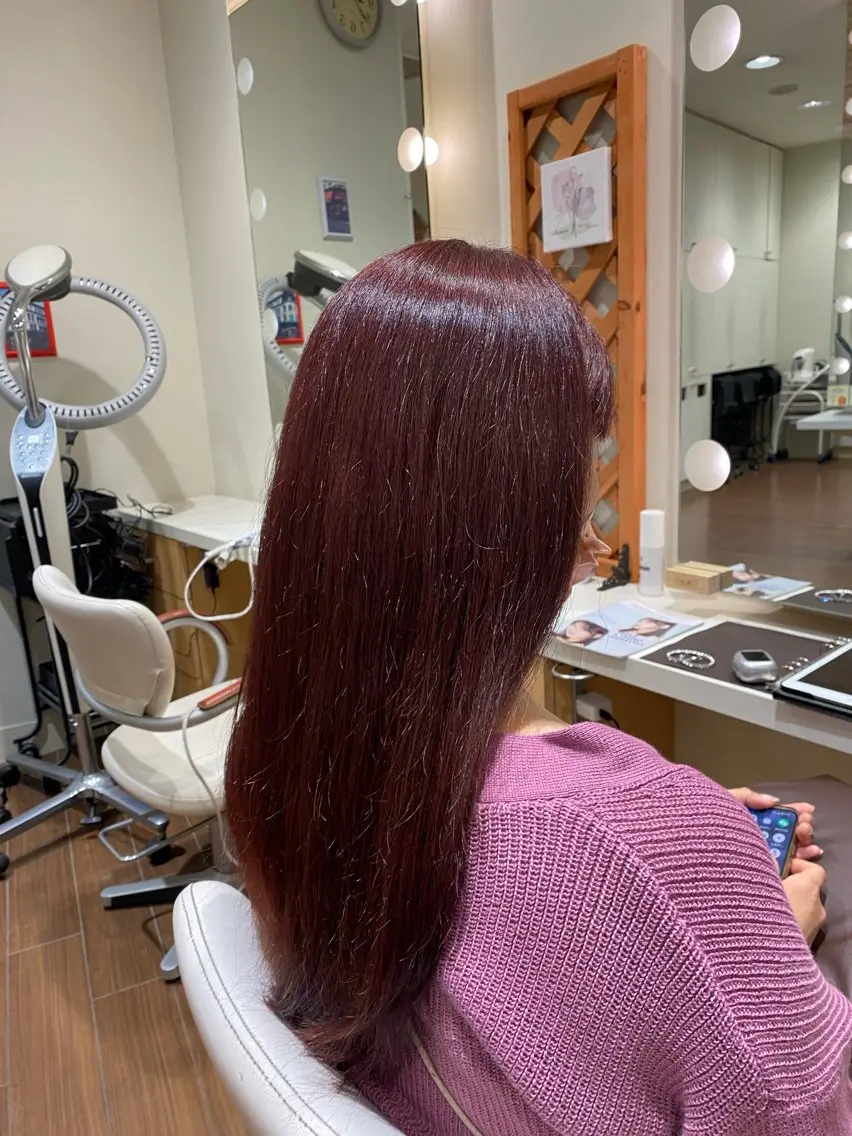 ロング カラー ピンクカラー 島田 花梨のヘアスタイル