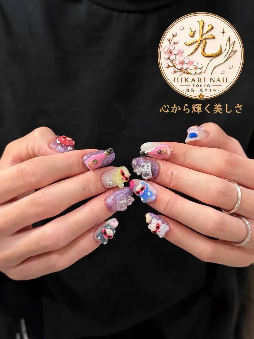 ネイル チークネイル 長さ出し フレンチネイル ガーリー ハロウィン ハンドネイル HikariNail Ikebukuroのネイルデザイン