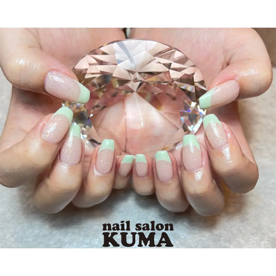 ネイル 長さ出し フレンチネイル ジェルネイル ガラスフレンチ 韓国ネイル ハンドネイル nailsalon KUMAのネイルデザイン
