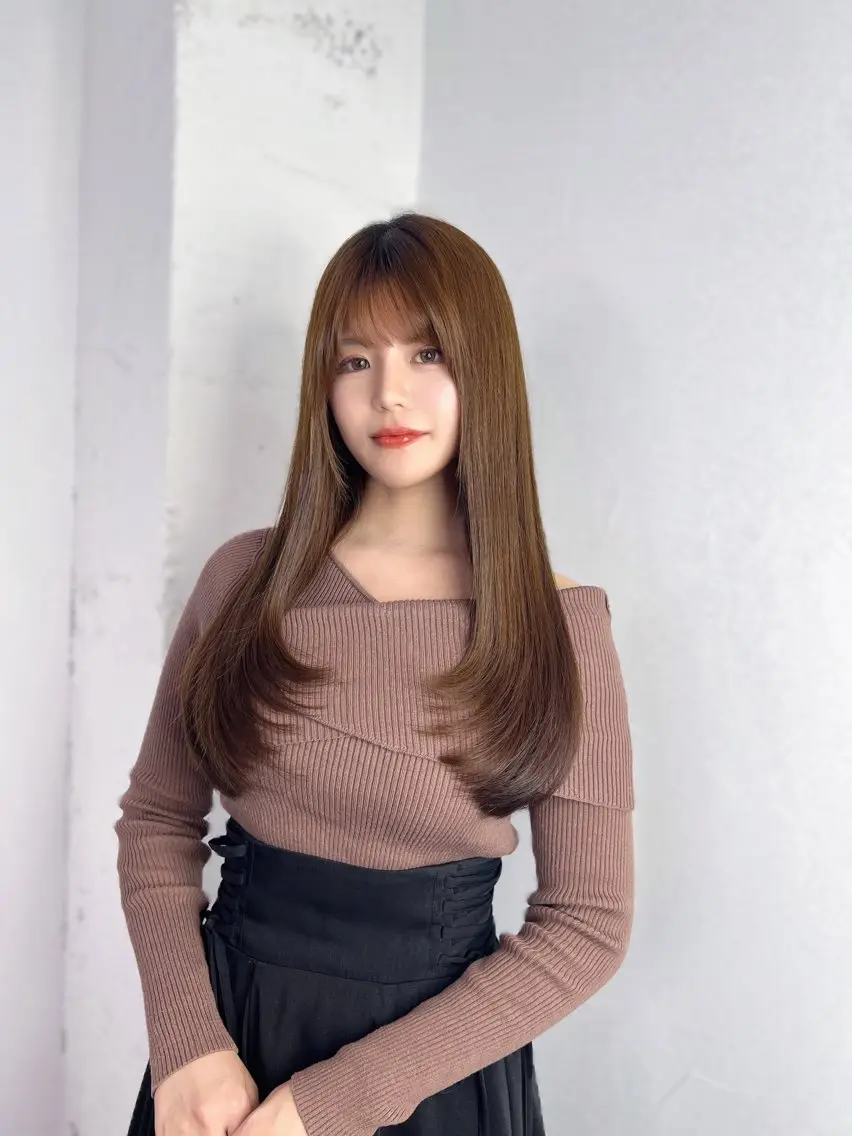 ロング カット ヘアカラー トリートメント MINAMO 韓国レイヤーのヘアスタイル