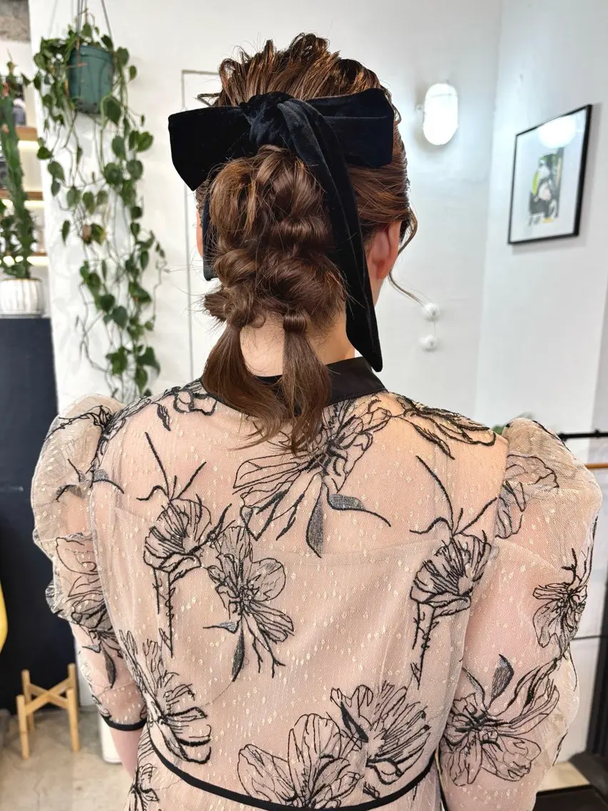 セミロング ヘアアレンジ ピンクブラウン ピンクラベンダー ボブ 顔まわりレイヤー 髪質改善 ヘアセット 暖色カラー/天神/ ヘイマサクラのヘアスタイル