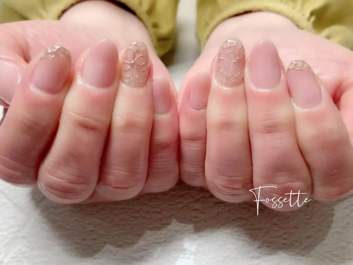 ネイル フラワーネイル グラデーション ミラーネイル オフィスネイル ピンク ハンドネイル nailsalon Fossetteのネイルデザイン