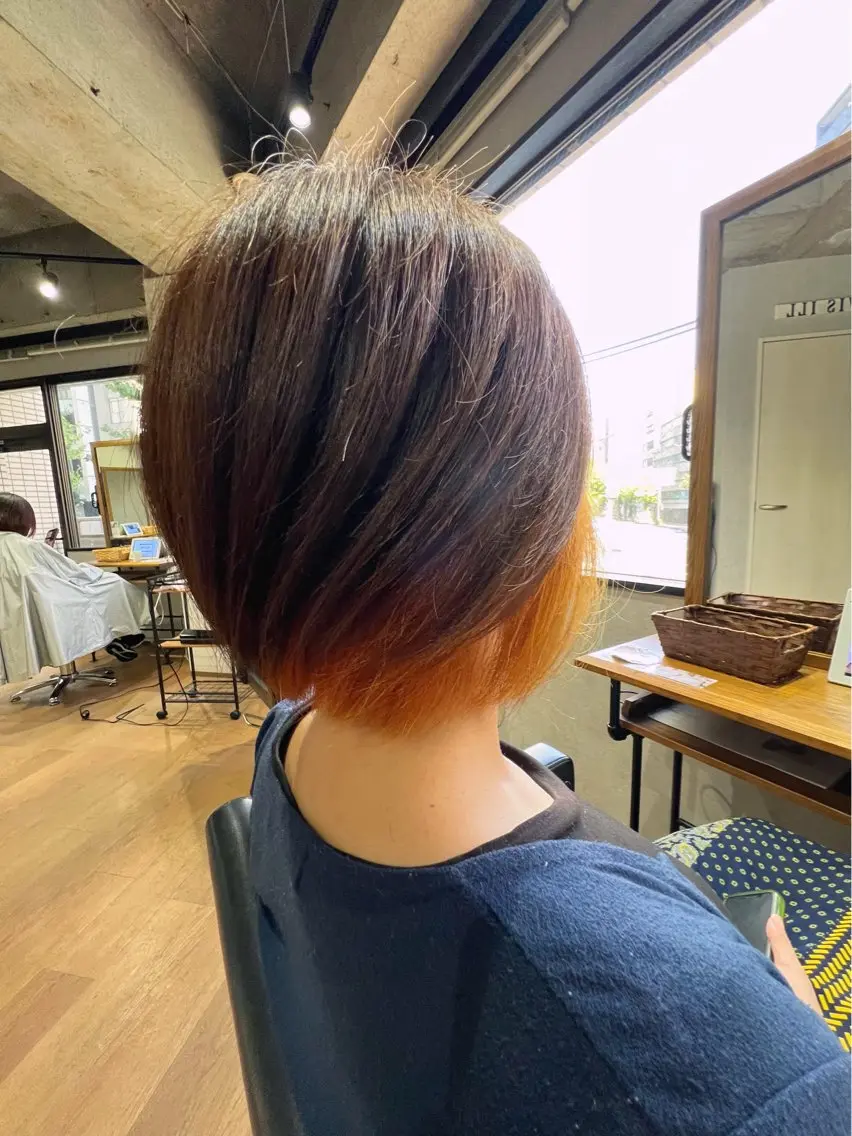 ショート カラー インナーカラー オレンジ カット ヘアカラー ✨ハイトーン カラー福岡拓也✨のヘアスタイル