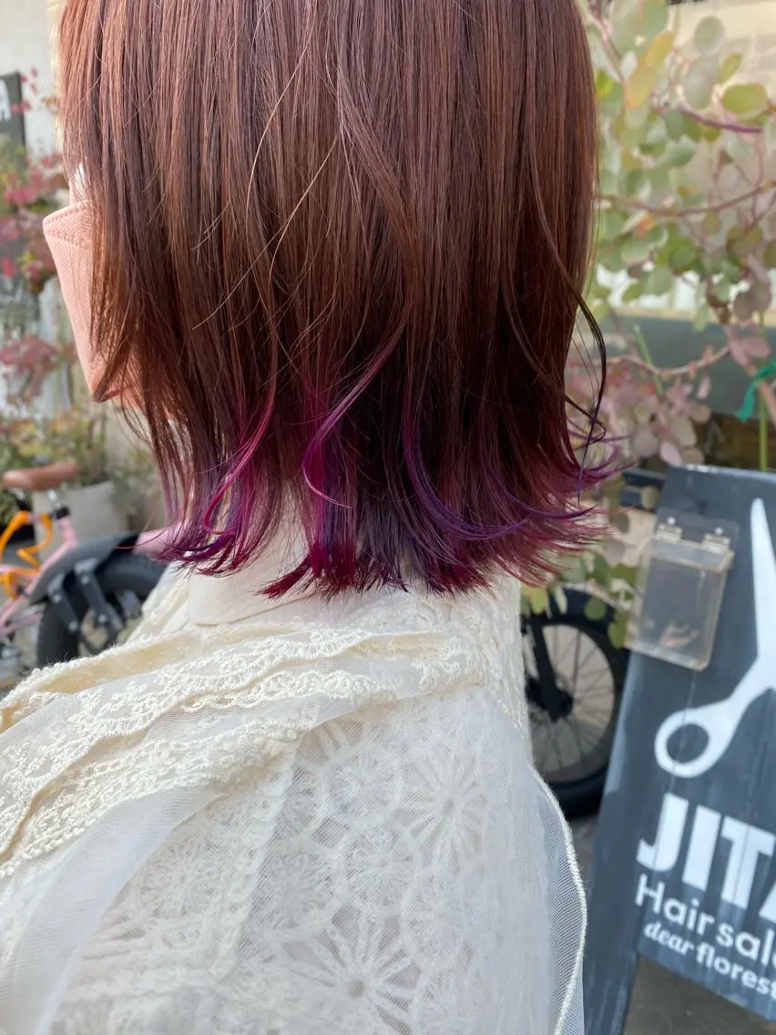 ミディアム カラー ピンクカラー ピンクパープル パープルカラー 艶髪🌟髪質改善✨ Zinaヤマダ チサのヘアスタイル