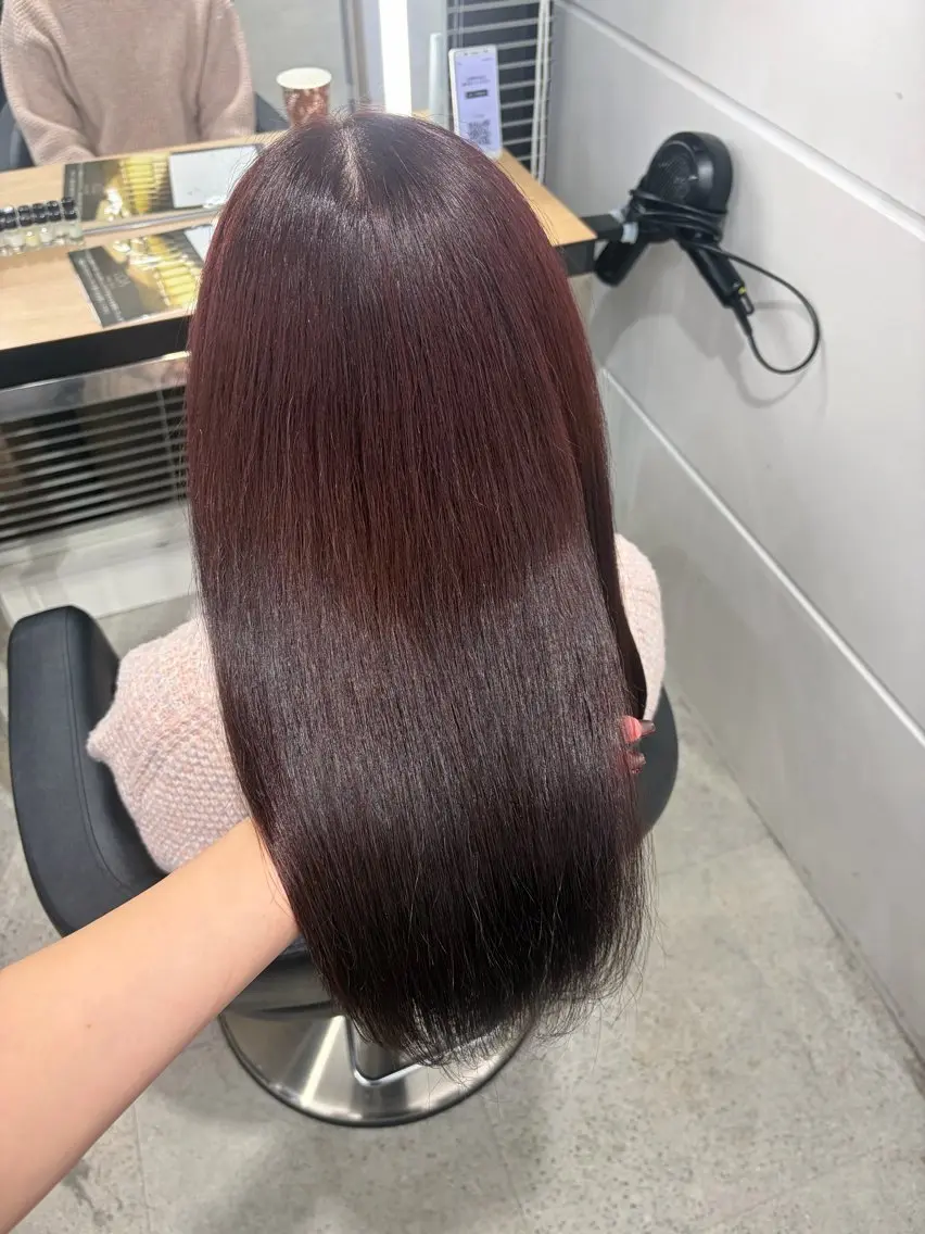 ロング カラー ブリーチ 髪質改善 トリートメント ヘアカラー 💗愛され暖色💗 ピンク/レッド💗のヘアスタイル