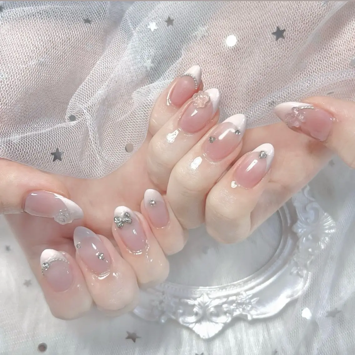 ネイル チークネイル 長さ出し フレンチネイル ジェルネイル グラデーション ハンドネイル THANHTHANH NAILのネイルデザイン