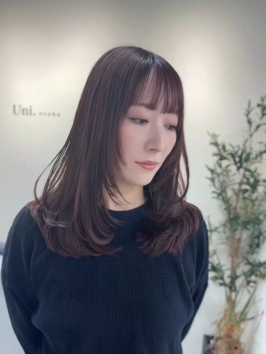 ミディアム レイヤーカット カット ヘアカラー トリートメント レイヤー×縮毛矯正 深見 拓のヘアスタイル
