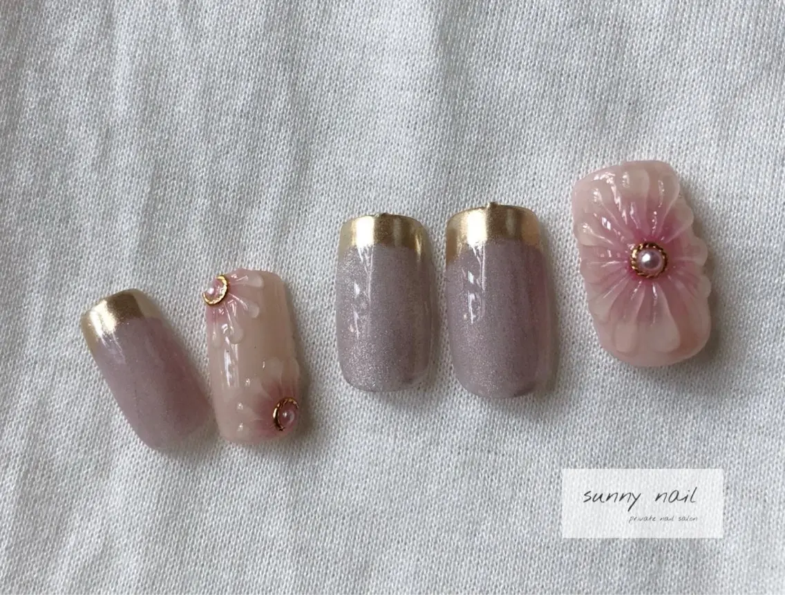 ネイル アートネイル カジュアル フラワーネイル ジェルネイル マグネットネイル sunny nailのネイルデザイン