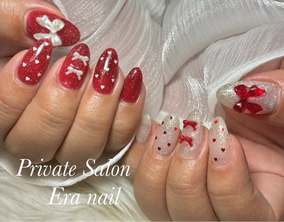 ネイル ハート リボン ハンドネイル Era nailのネイルデザイン