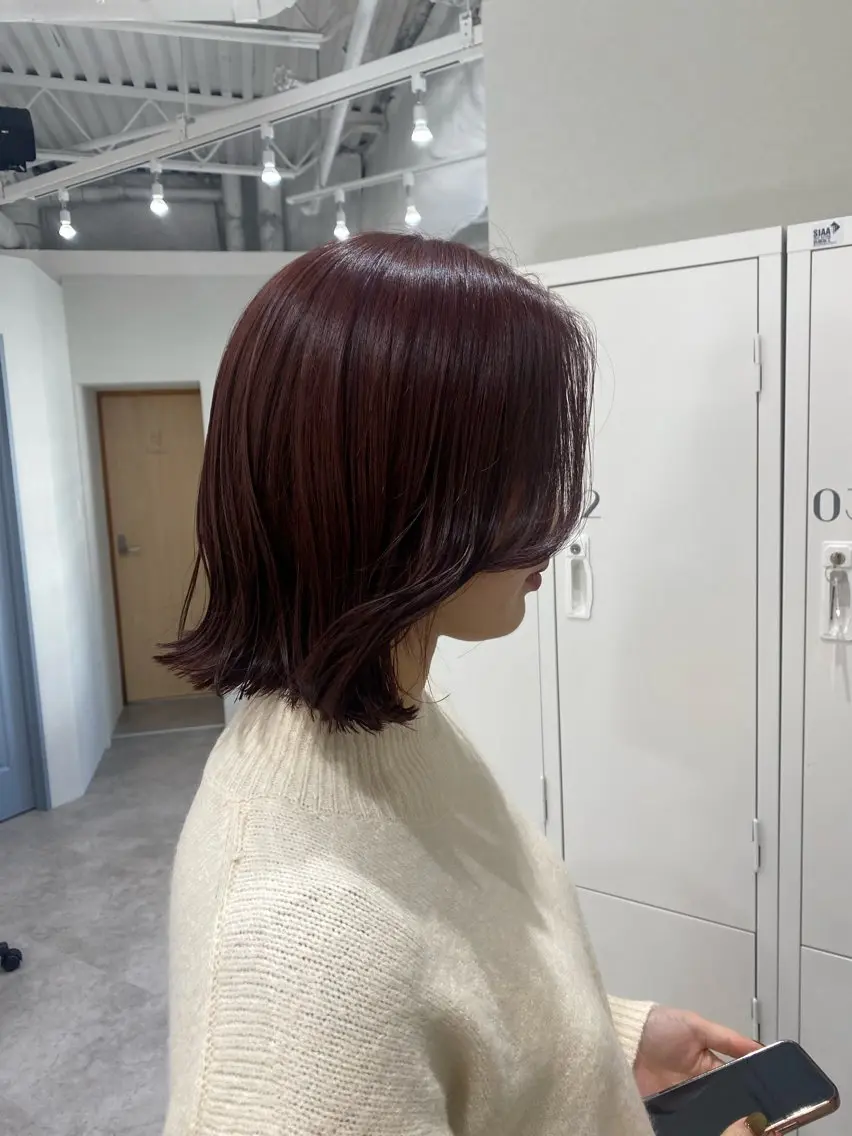 ミディアム カラー ヘアアレンジ レッドカラー ヘアカラー ボブ /ニュアンス/ satomi🧸💖のヘアスタイル