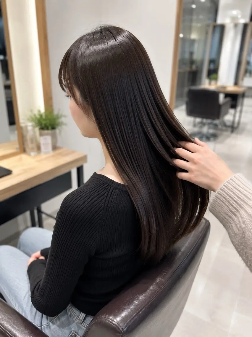 ロング パーマ 縮毛矯正 🍒モテ暖色カラー × うる艶✧ ゆなのヘアスタイル