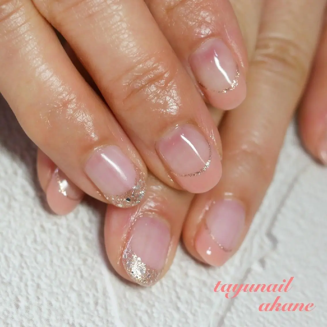 ネイル アートネイル ブルー フレンチネイル ジェルネイル ラメ(グリッター) ネイルサロン 【たゆnail】のネイルデザイン