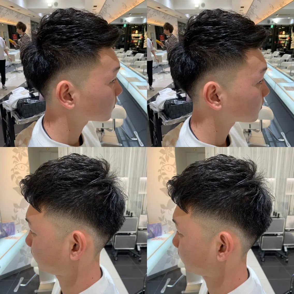 ショート パーマ メンズ フェードカット メンズパーマ 赤み消しカラー /透明感カラー 上長のヘアスタイル