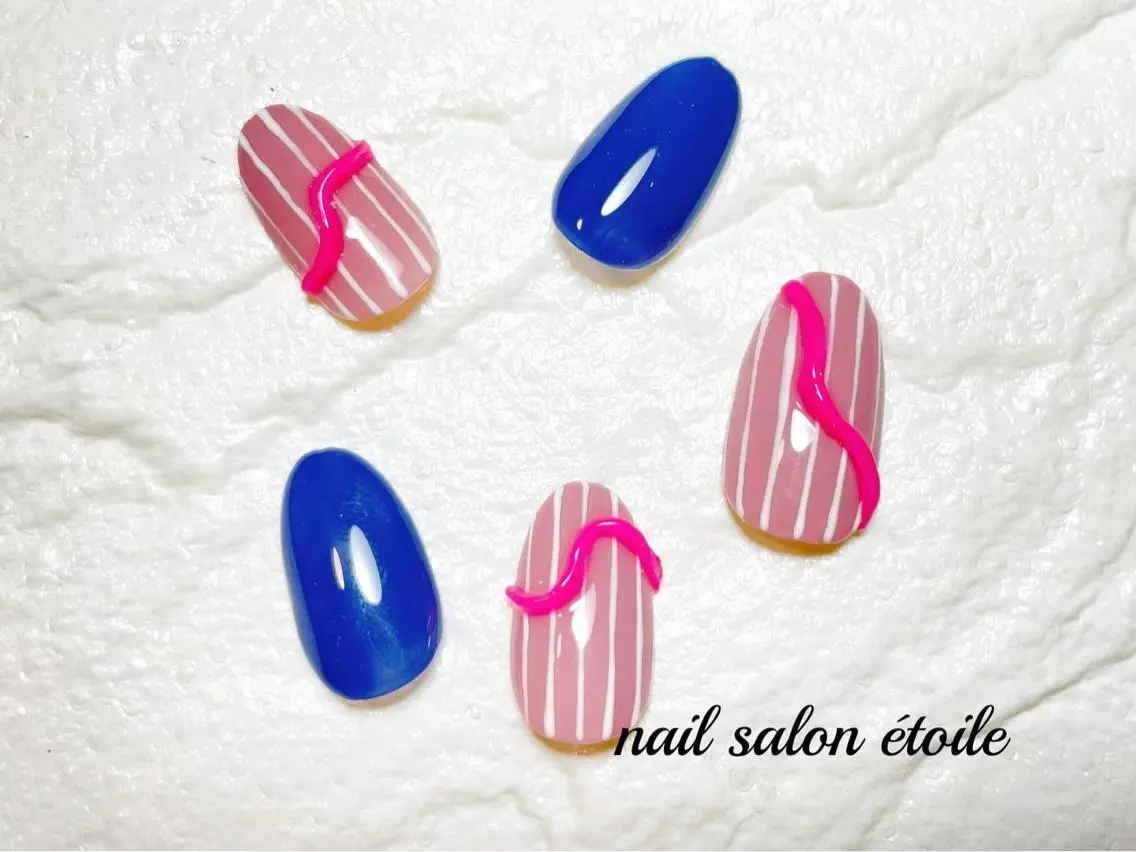 ネイル アートネイル ボーダー クリアネイル ジェルネイル ネイビー ハンドネイル nail salon étoileのネイルデザイン