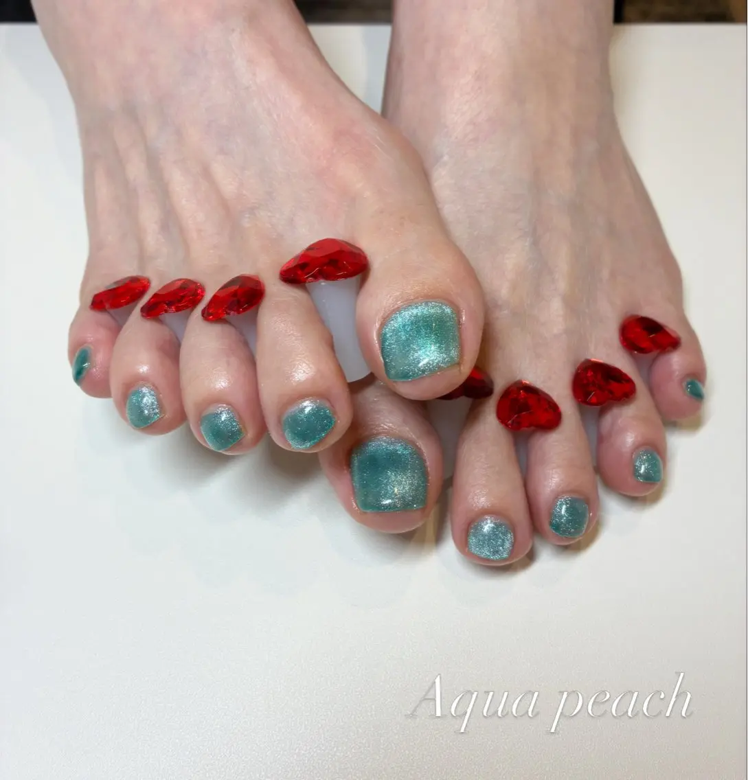 ネイル フットネイル Aqua peachのネイルデザイン