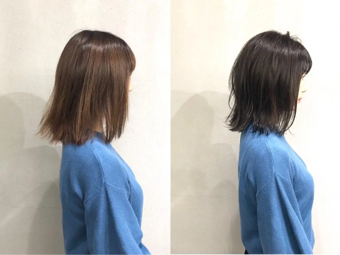 ミディアム カラー 切りっぱなしボブ イルミナカラー スターダスト ボブ カット ヘアカラー ショート/ボブ/ 白髪染め/メンズ葛西のヘアスタイル