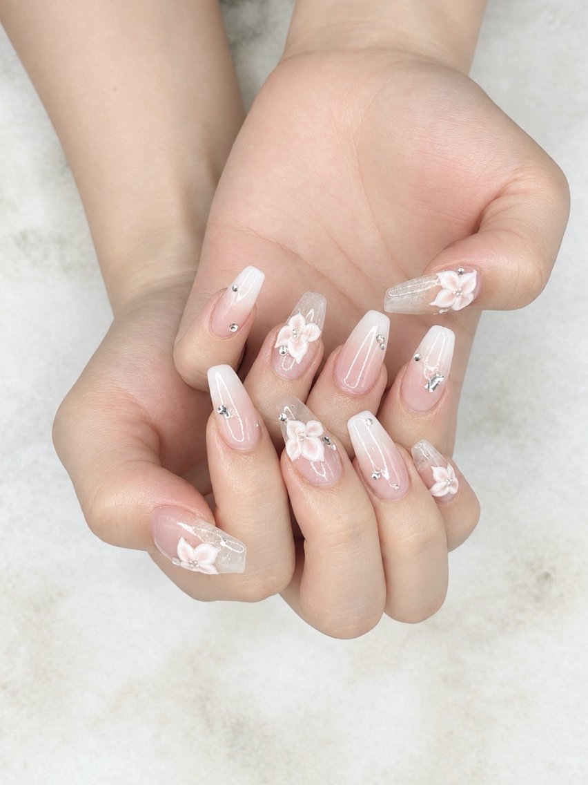ネイル アートネイル 長さ出し フラワーネイル 韓国ネイル ロングネイル SAMS NAILのネイルデザイン