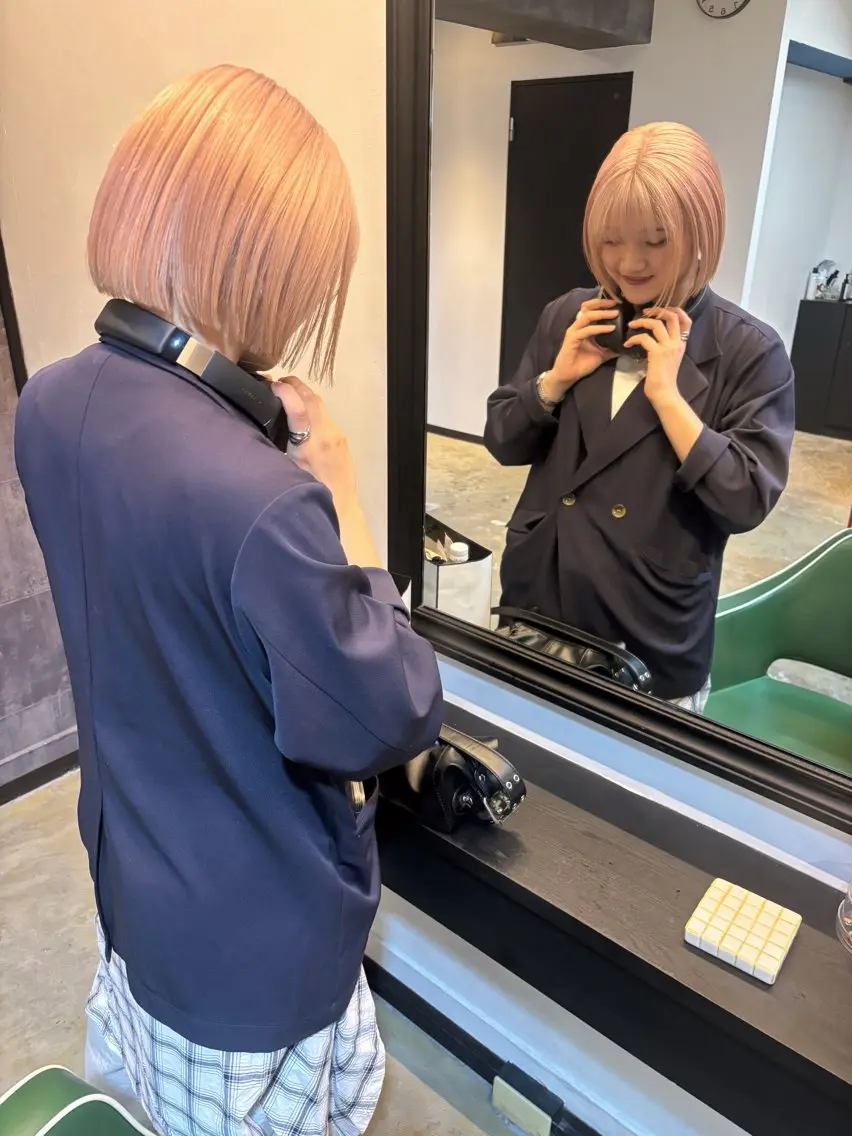 ショート カラー ヘアアレンジ ブリーチ ブロンド ピンクカラー ホワイトピンク 広島/ボブ/レイヤー 🌿‬wakabaのヘアスタイル