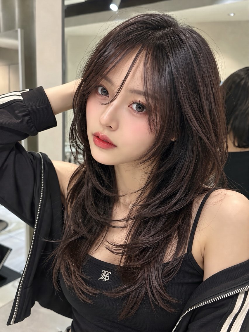 ロング カラー カット ヘアカラー トリートメント 韓国ハイレイヤー ハッシュカット特化のヘアスタイル